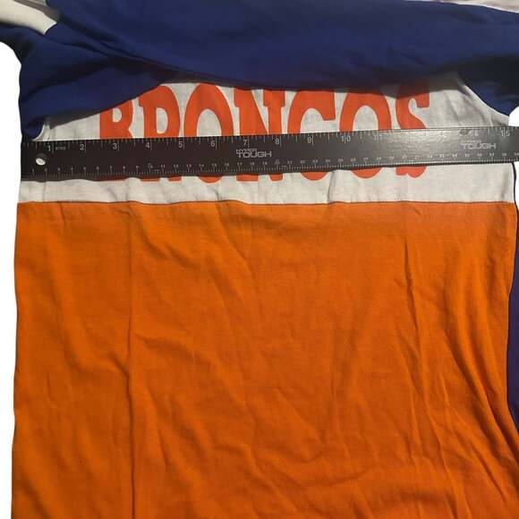 Women's Denver Broncos Royal/Orange Color Block Racer Long Sleeve T-Shirt-S - Picture 4 of 6